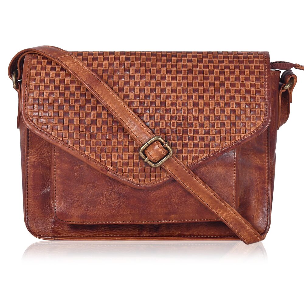 3362 Leather Flapover Crossbody Handbag Purse with Adjustable Strap &